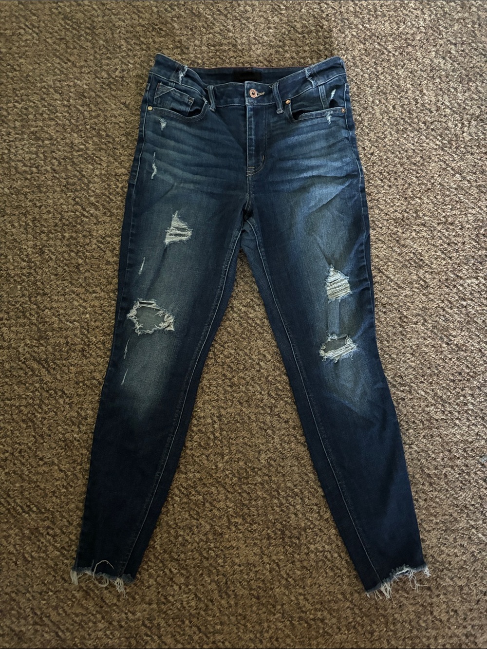 Women's Dark Blue Distressed Skinny Jeans - Stretch Denim
